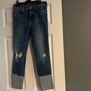 MOTHER Blue Distressed Ankle Jeans